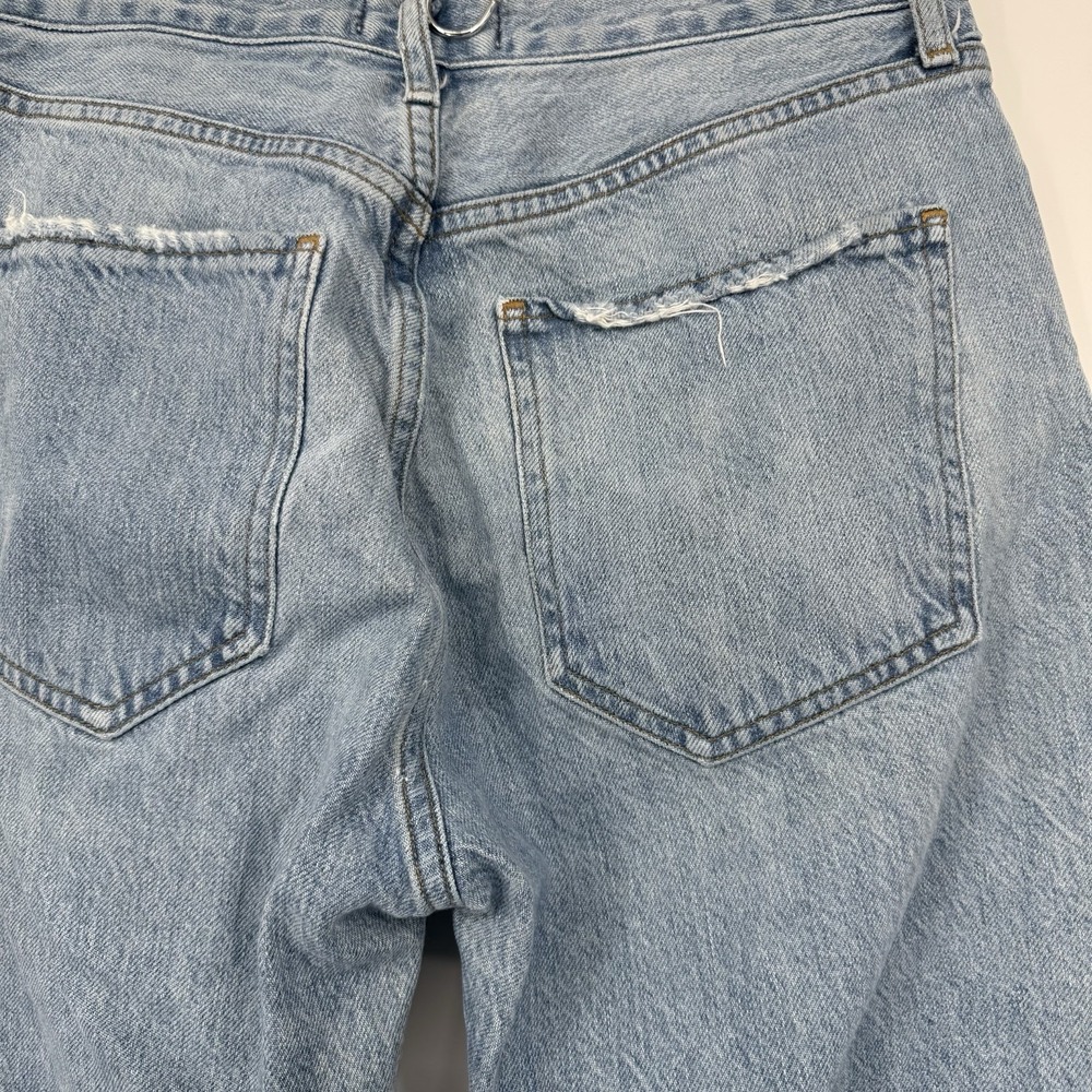 Agolde Size 26 Riley High Rise Straight Ankle Jeans Blue Button Fly Distressed - Picture 3 of 7